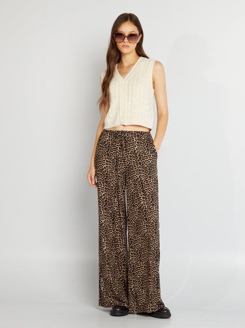 Wijde broek met luipaardprint - Kiabi