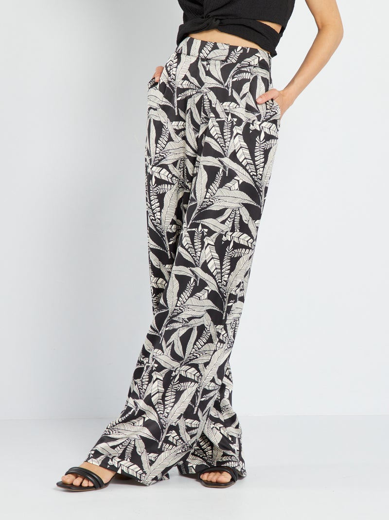 Wijde broek met motiefje ZWART - Kiabi