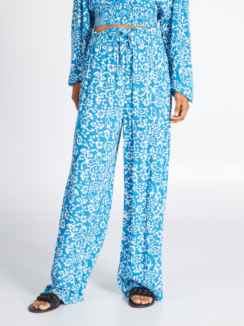 Wijde broek met motiefjes BLAUW - Kiabi