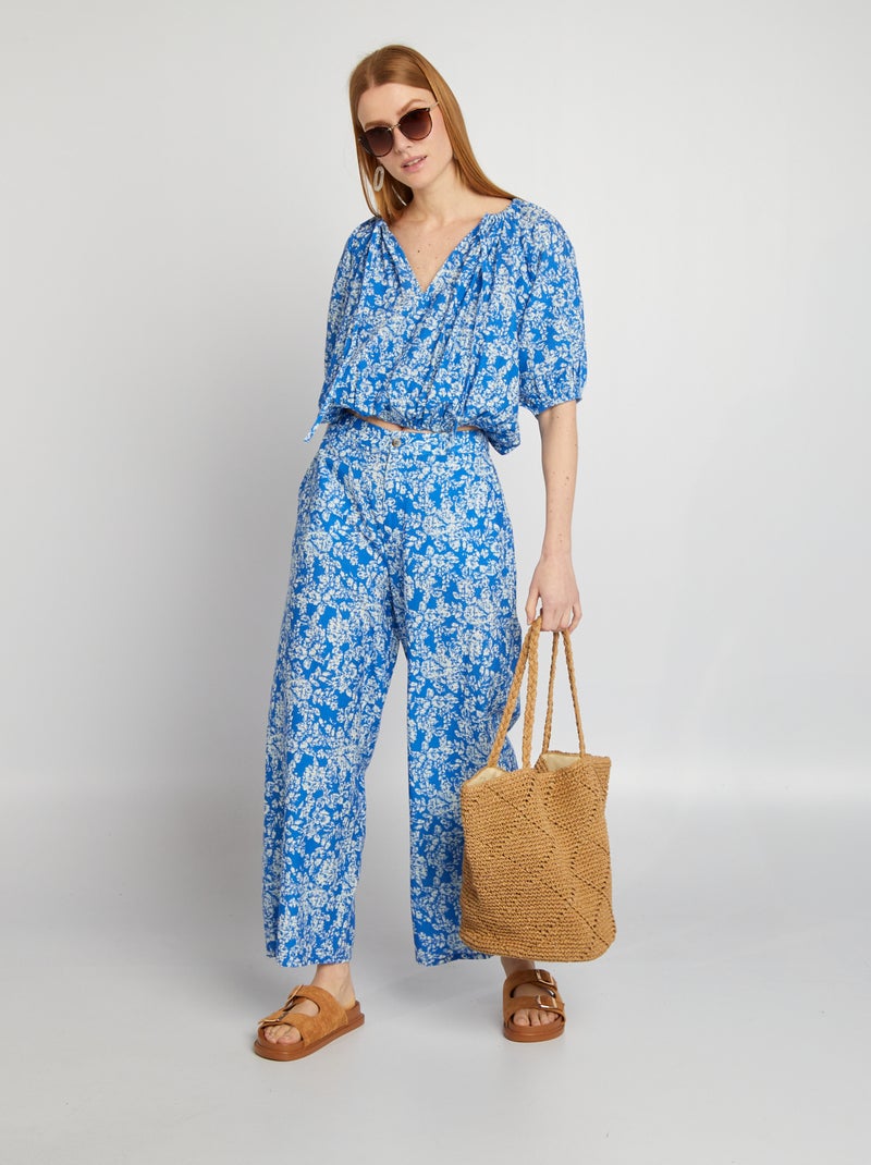 Wijde broek met print BLAUW - Kiabi