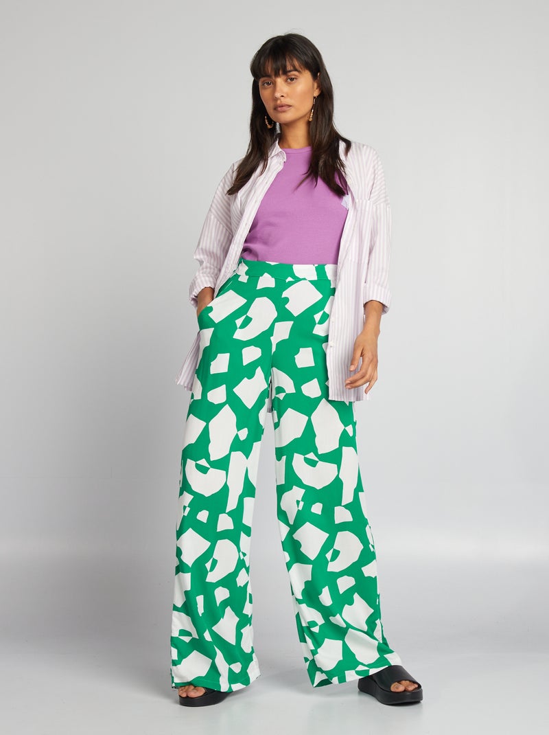 Wijde broek met print GROEN - Kiabi