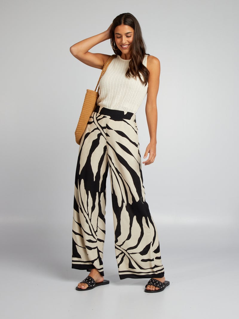 Wijde broek met print ZWART - Kiabi
