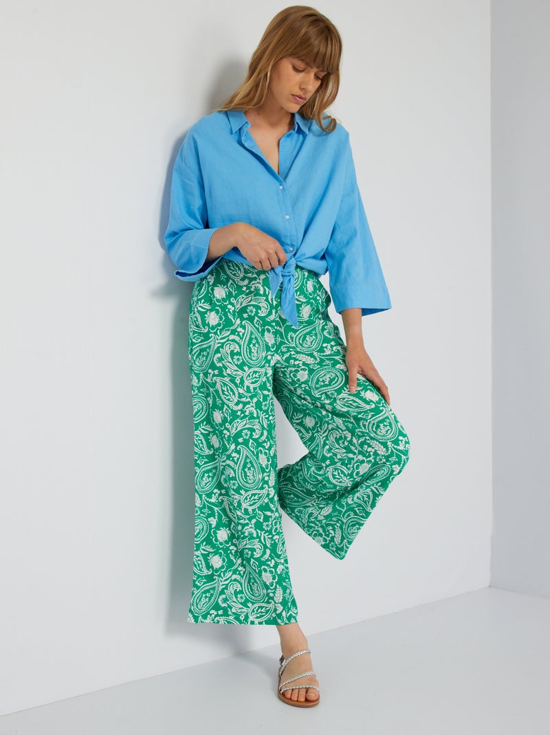 Wijde broek met prints GROEN - Kiabi
