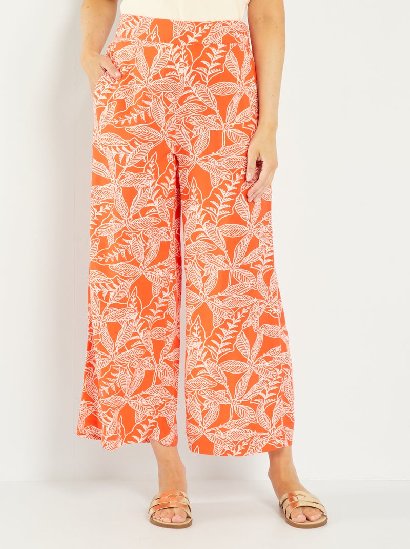 Wijde broek met prints ORANJE - Kiabi