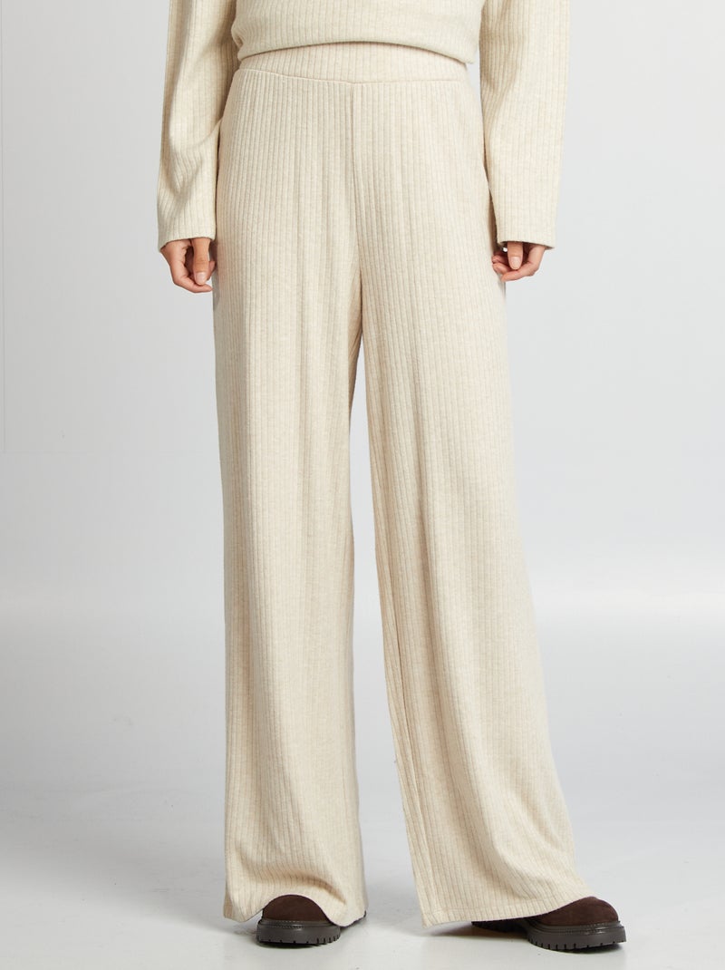 Wijde broek met ribtextuur BIEGE - Kiabi