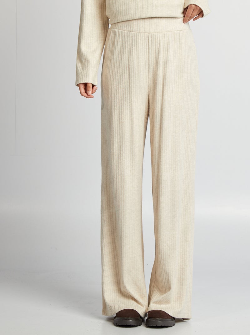 Wijde broek met ribtextuur BIEGE - Kiabi