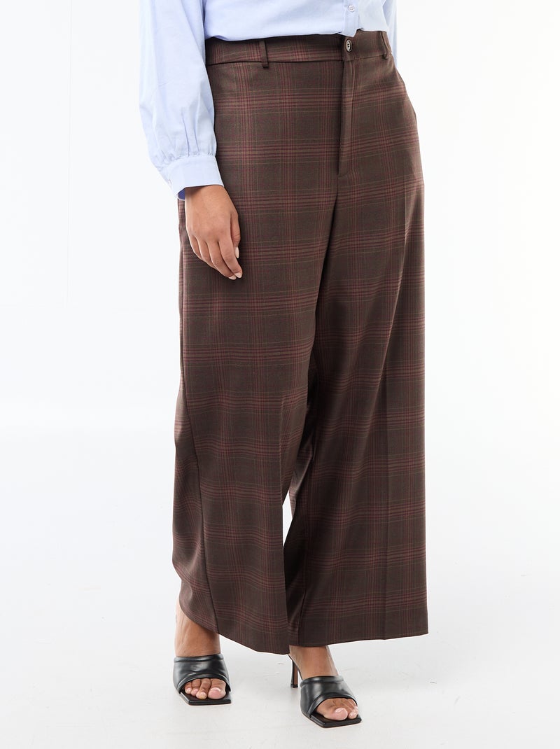 Wijde broek met ruitjes Bruin - Kiabi