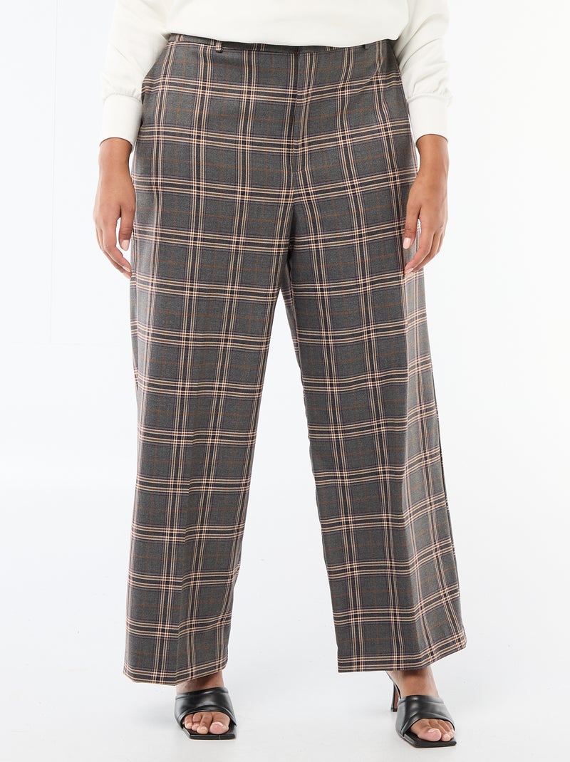 Wijde broek met ruitjes Grijs - Kiabi