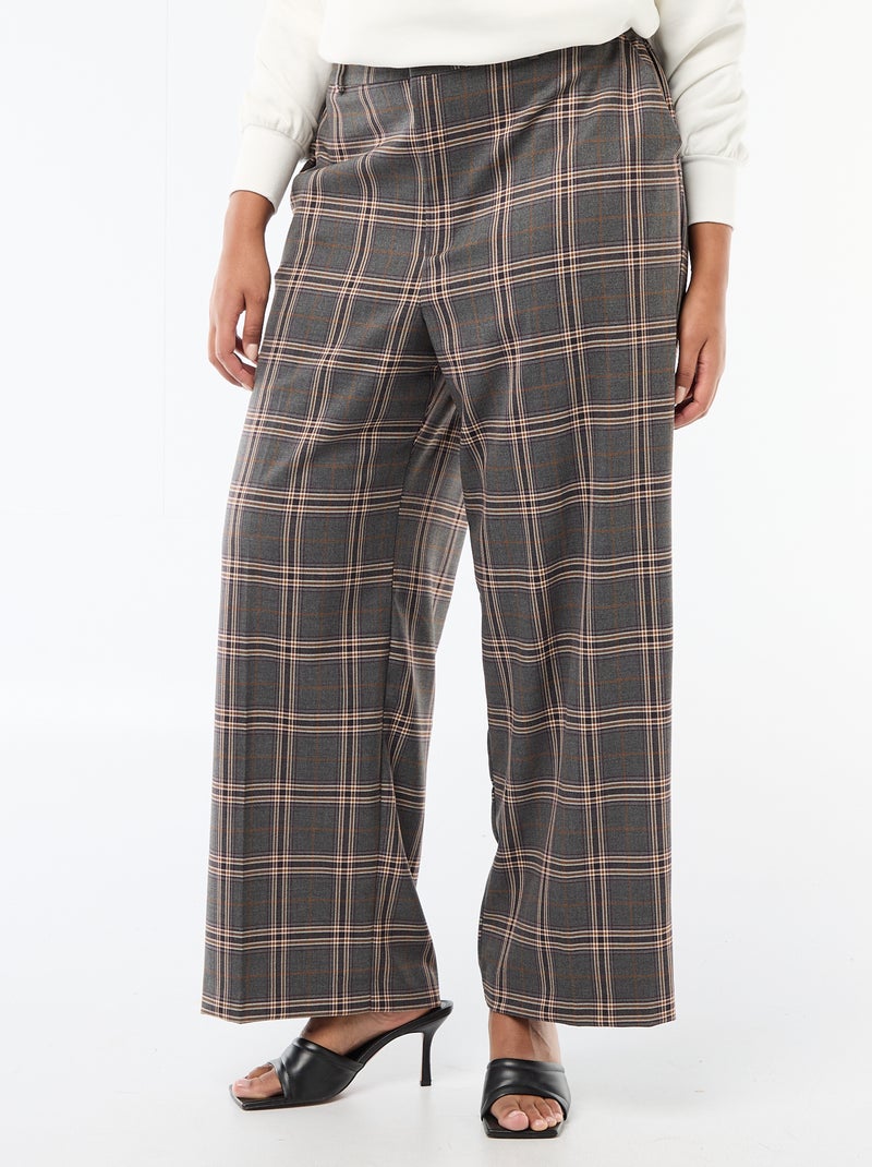 Wijde broek met ruitjes Grijs - Kiabi