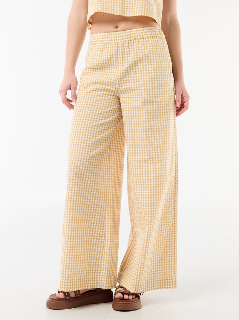 Wijde broek met Vichy-ruit Biege - Kiabi
