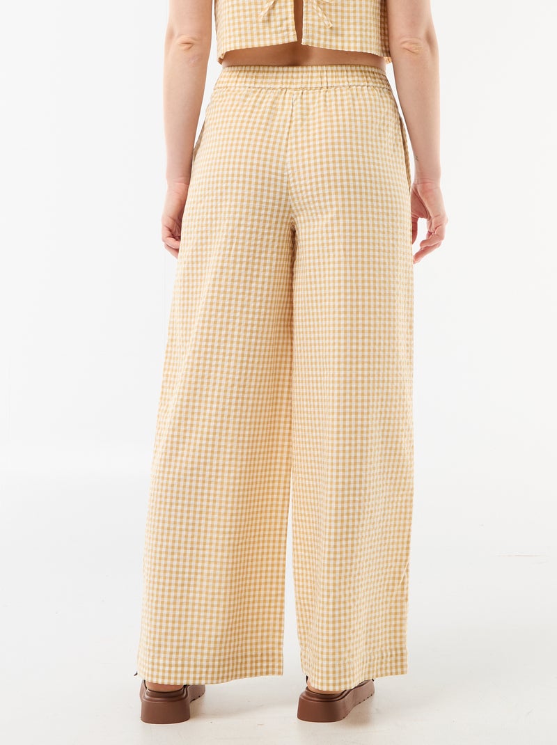 Wijde broek met Vichy-ruit Biege - Kiabi
