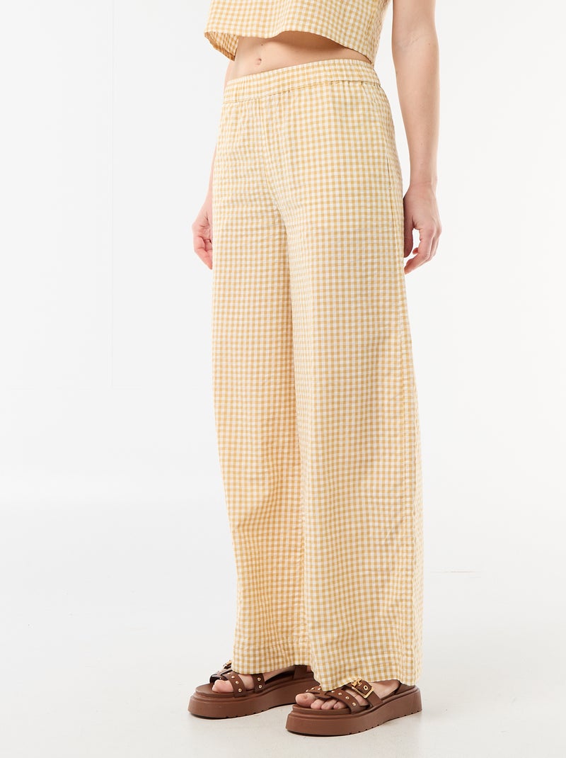 Wijde broek met Vichy-ruit Biege - Kiabi