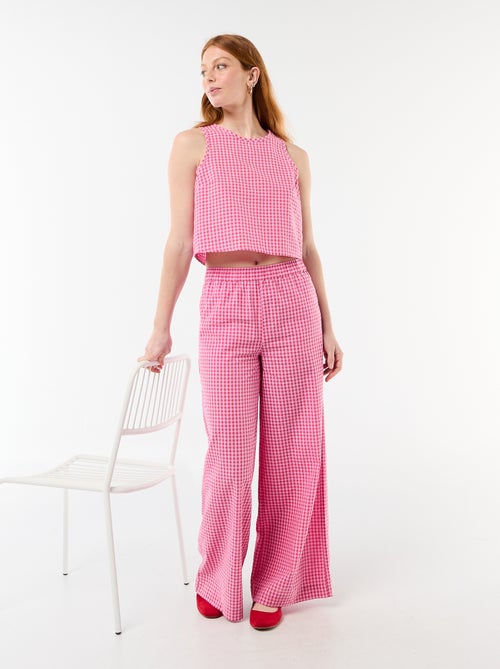 Wijde broek met Vichy-ruit - Kiabi