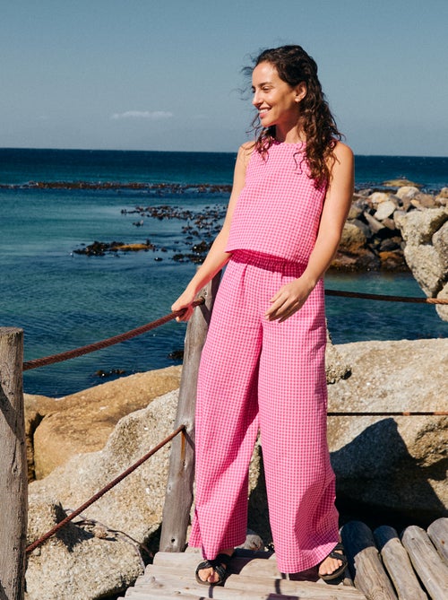 Wijde broek met Vichy-ruit - Kiabi