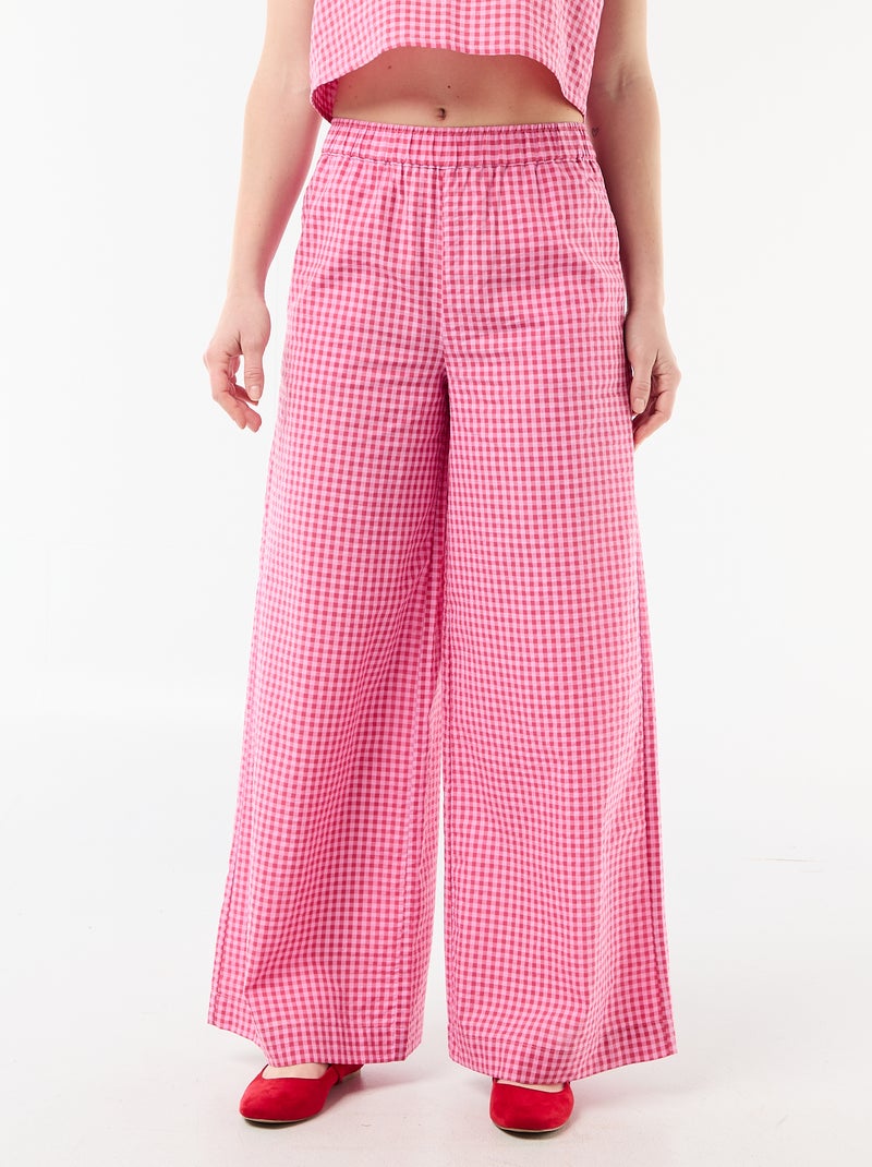 Wijde broek met Vichy-ruit Rose - Kiabi