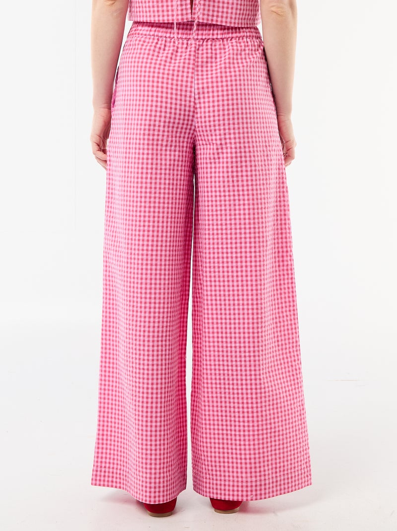 Wijde broek met Vichy-ruit Rose - Kiabi
