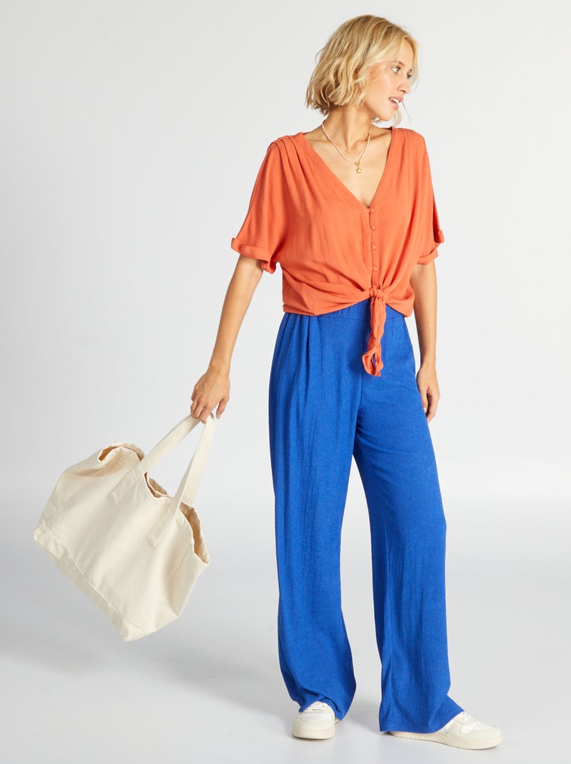 Wijde broek met wafeltextuur BLAUW - Kiabi