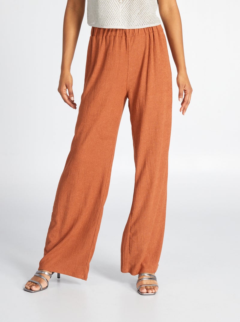 Wijde broek met wafeltextuur BRUIN - Kiabi