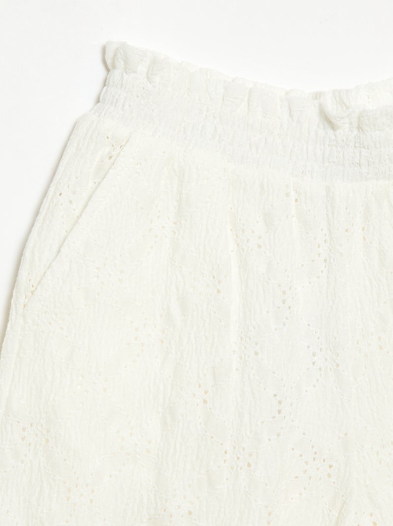 Wijde broek van broderie anglaise Wit - Kiabi