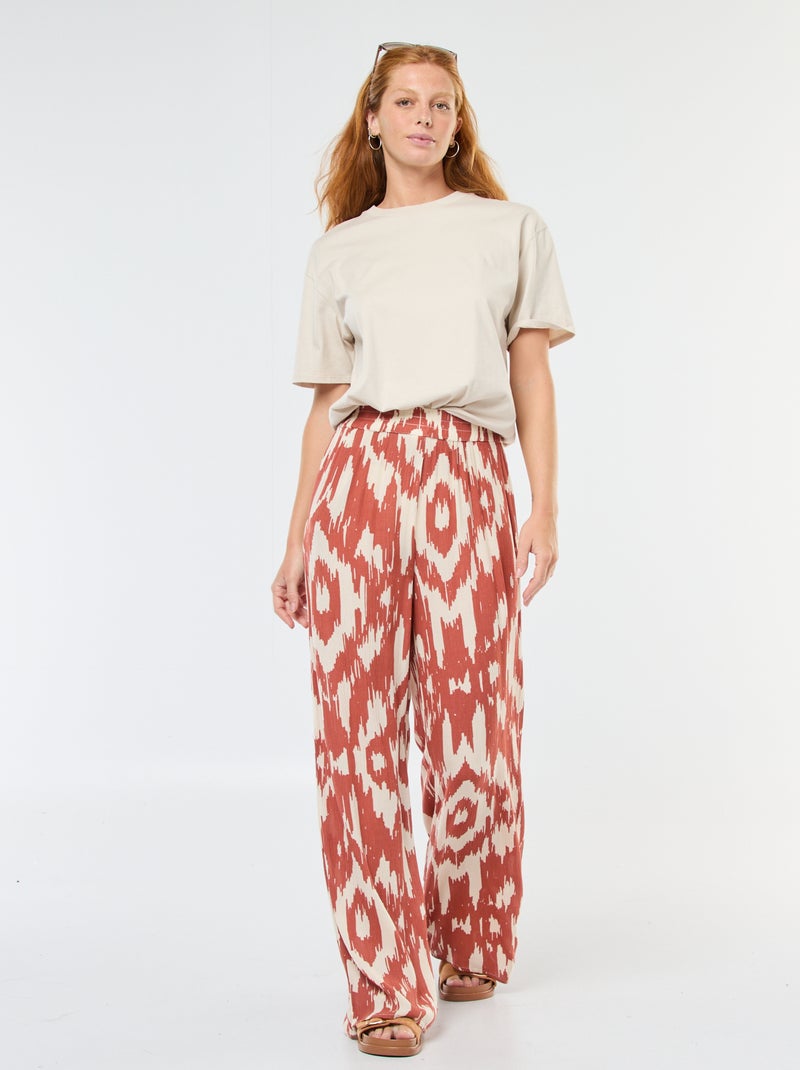 Wijde broek van crêpe Rood - Kiabi