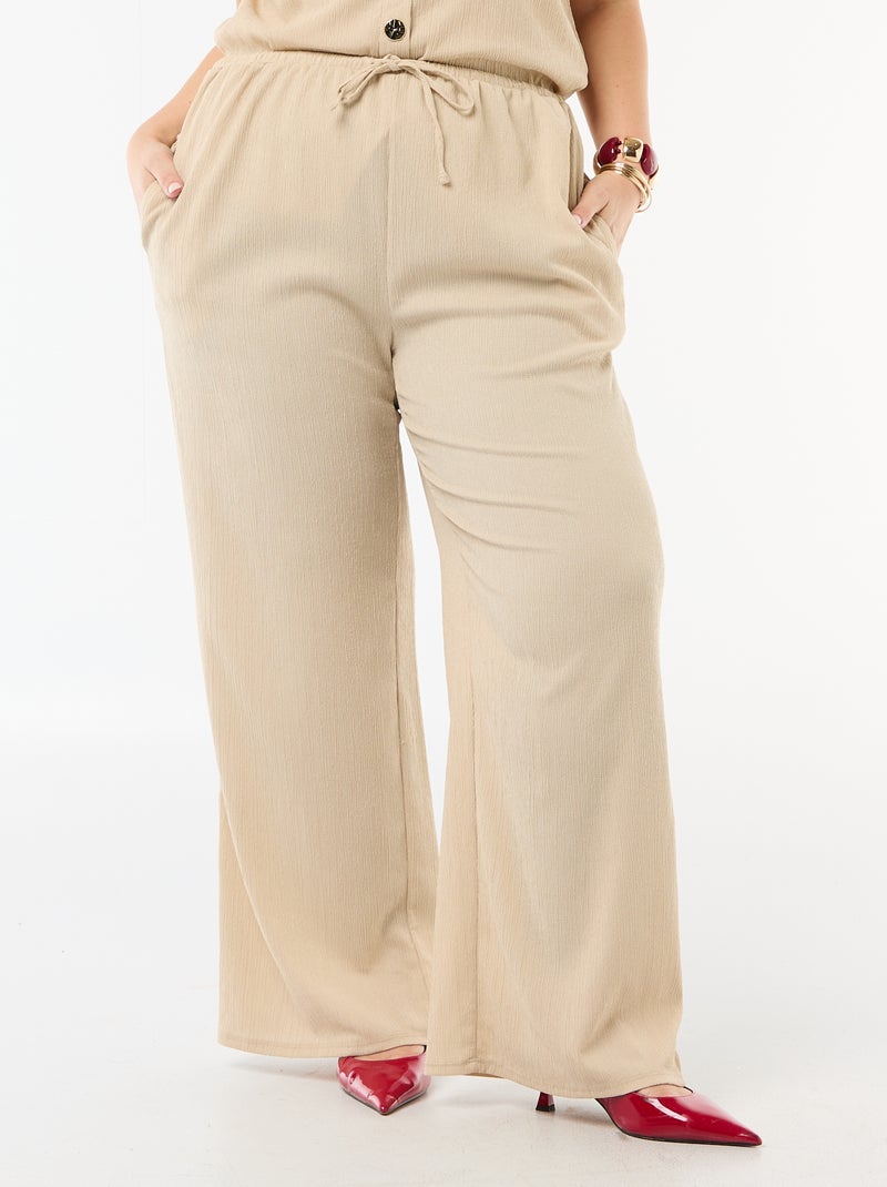 Wijde broek van crêpe tricot Biege - Kiabi