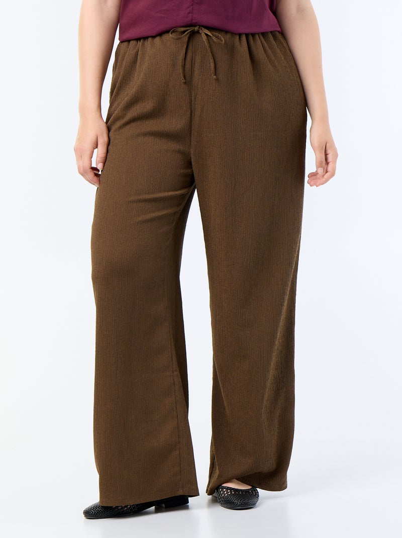 Wijde broek van crêpe tricot Bruin - Kiabi