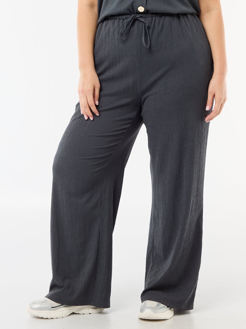 Wijde broek van crêpe tricot Grijs - Kiabi