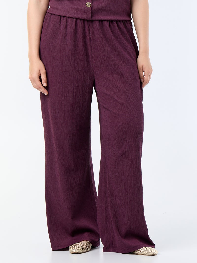 Wijde broek van crêpe tricot Paars - Kiabi