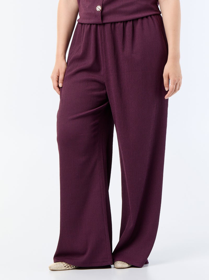 Wijde broek van crêpe tricot Paars - Kiabi