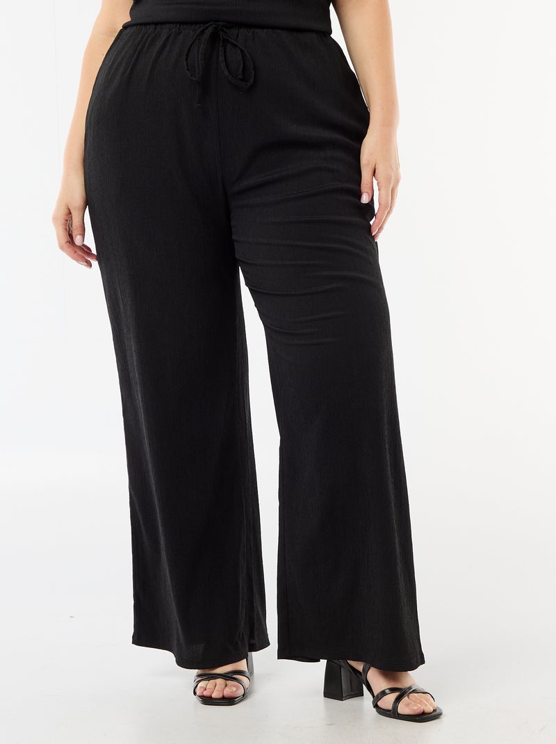 Wijde broek van crêpe tricot Zwart - Kiabi