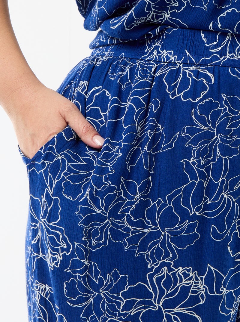 Wijde broek van crêpetricot Blauw - Kiabi