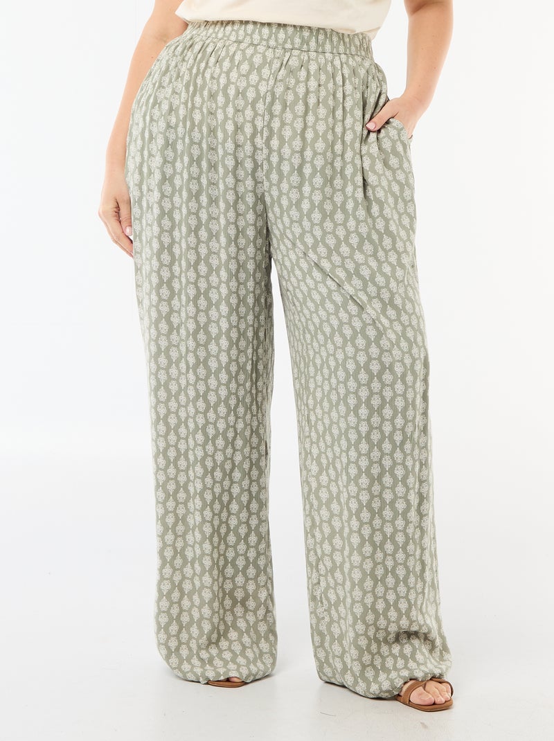 Wijde broek van crêpetricot Groen - Kiabi
