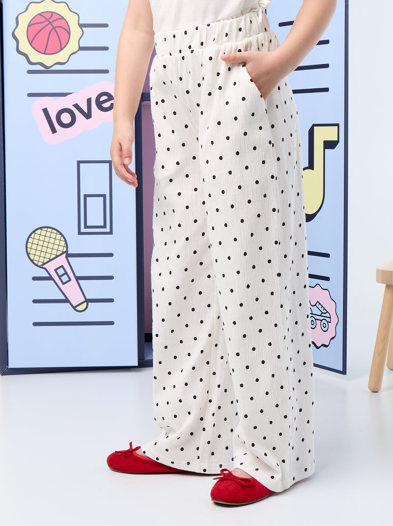 Wijde broek van crêpetricot Wit - Kiabi