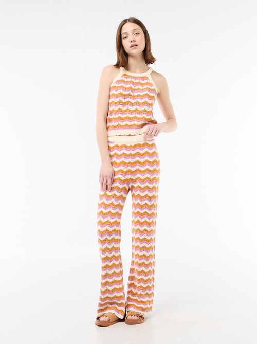 Wijde broek van driekleurig haakwerk - Kiabi