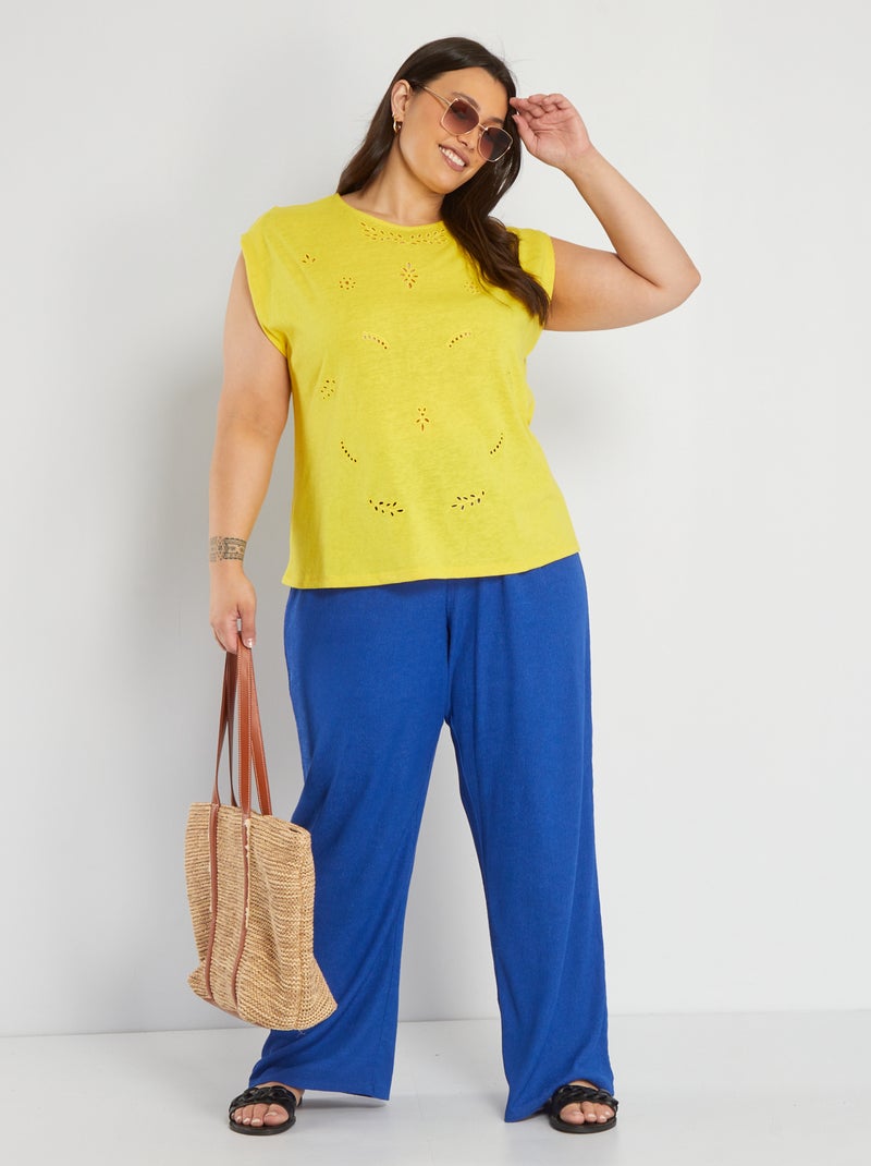 Wijde broek van gekreukte stof BLAUW - Kiabi