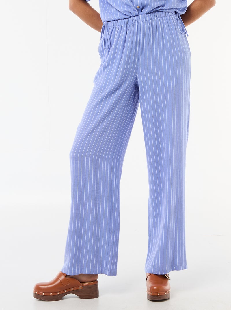 Wijde broek van gemengd linnen Blauw - Kiabi