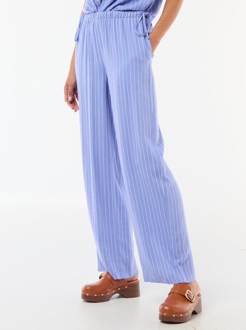Wijde broek van gemengd linnen Blauw - Kiabi