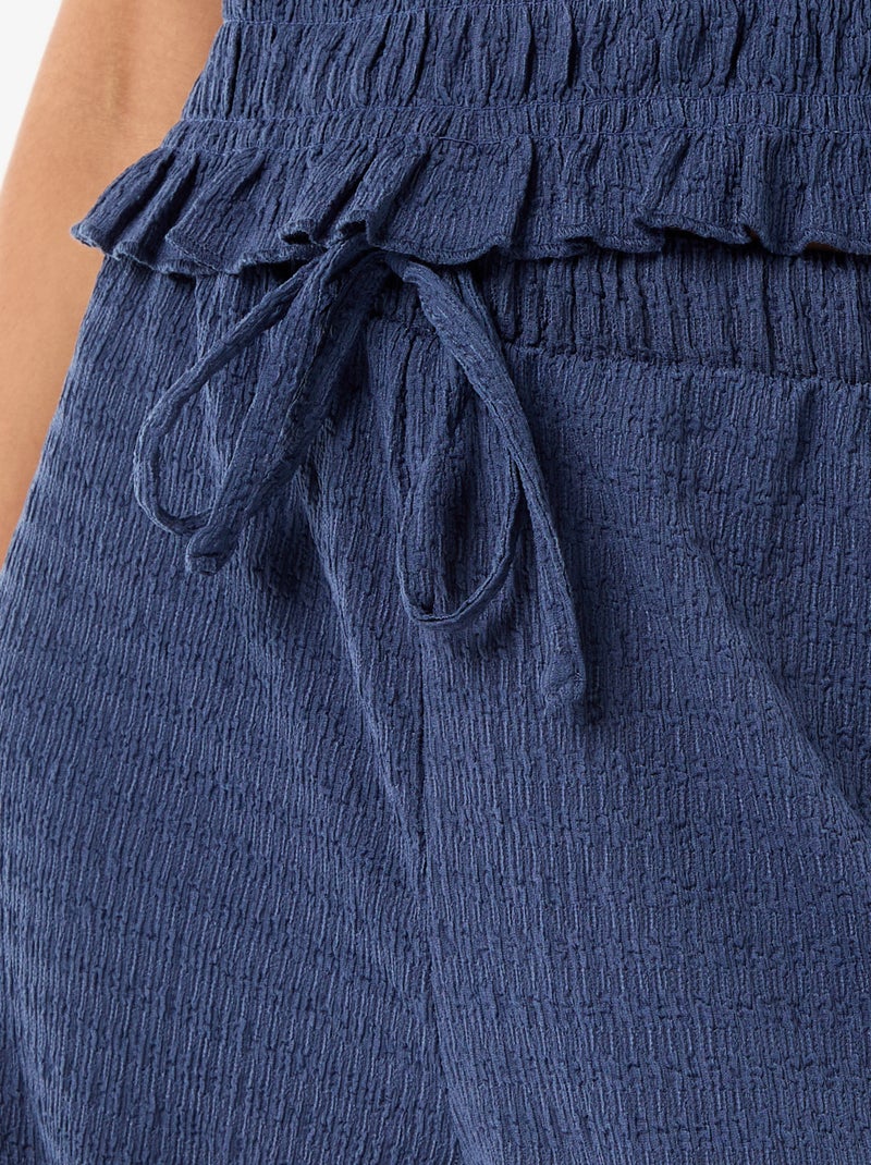 Wijde broek van gesmokte stof Blauw - Kiabi