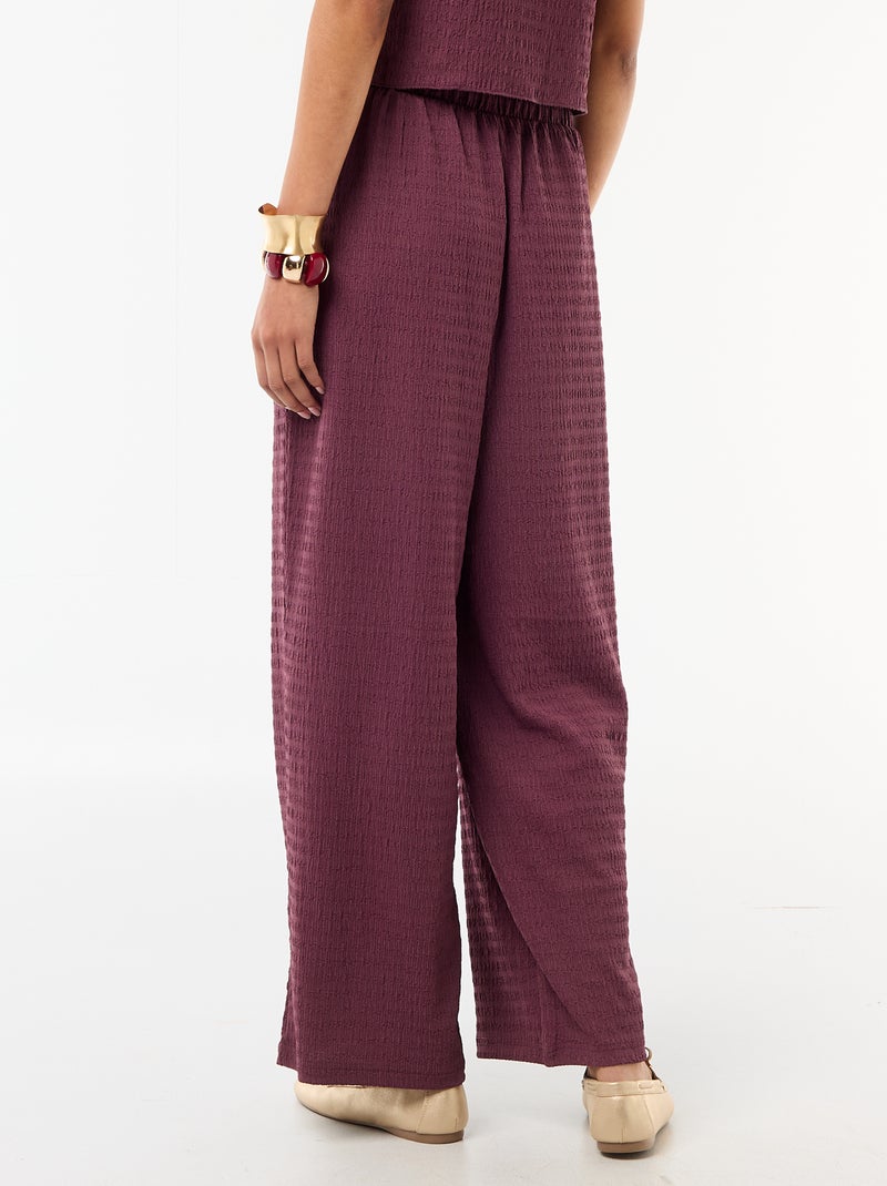 Wijde broek van gesmokte stof Paars - Kiabi