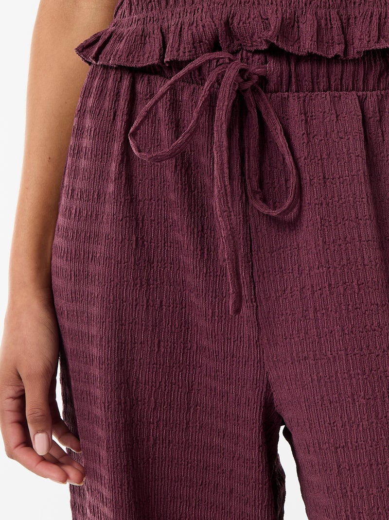 Wijde broek van gesmokte stof Paars - Kiabi