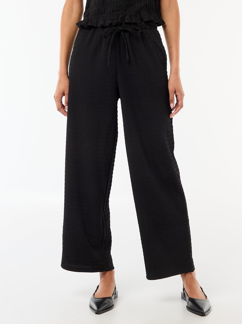 Wijde broek van gesmokte stof Zwart - Kiabi