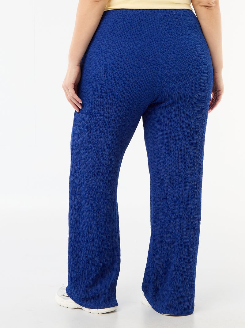 Wijde broek van gewafelde stof Blauw - Kiabi