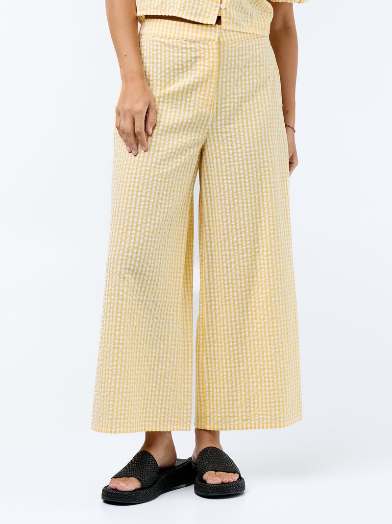 Wijde broek van gewafelde stof Geel - Kiabi