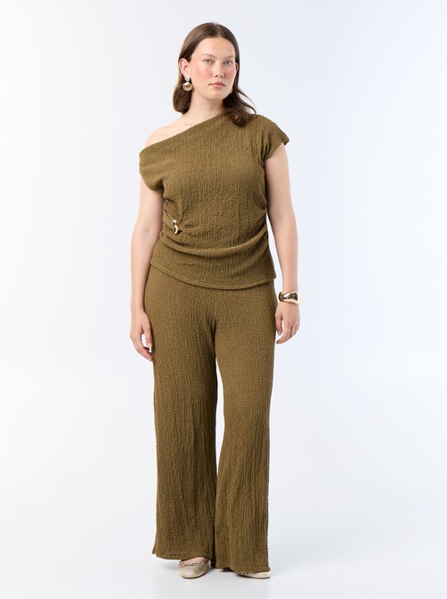 Wijde broek van gewafelde stof - Kiabi Wijde broek van gewafelde stof - Kiabi