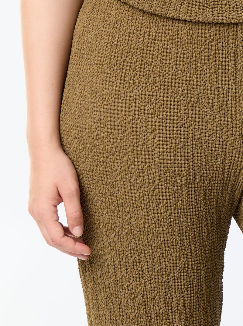 Wijde broek van gewafelde stof Kaki - Kiabi