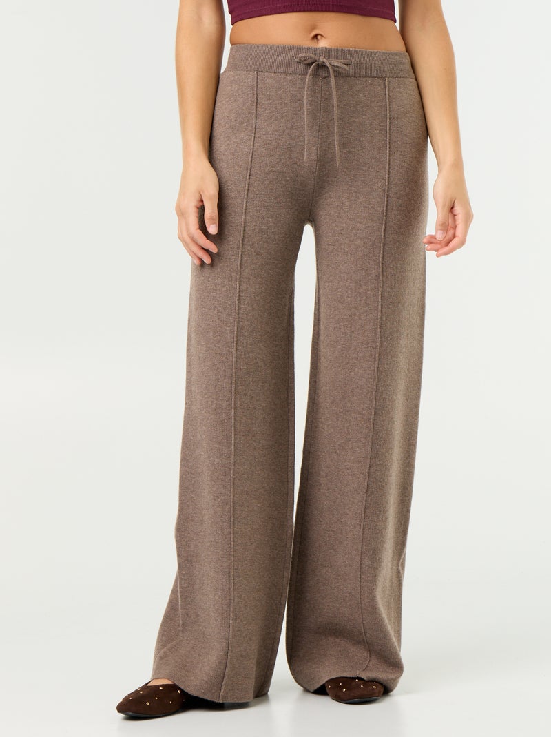 Wijde broek van jerseytricot Biege - Kiabi