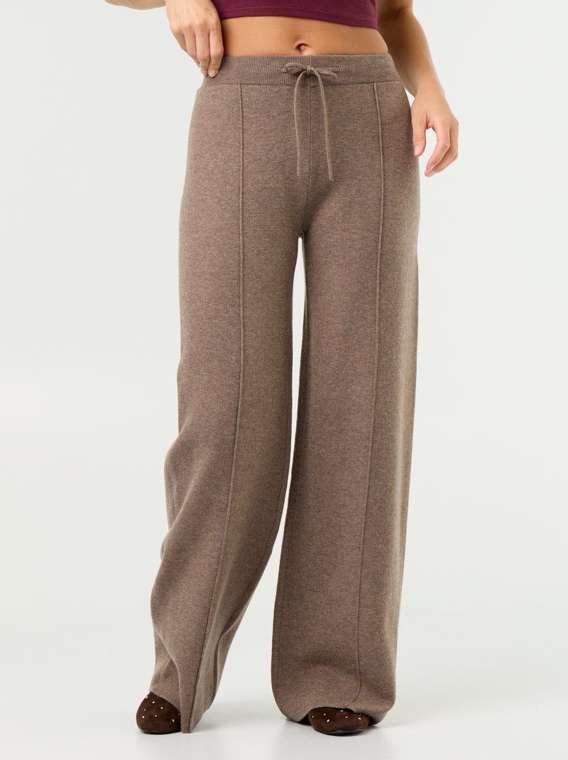 Wijde broek van jerseytricot Biege - Kiabi