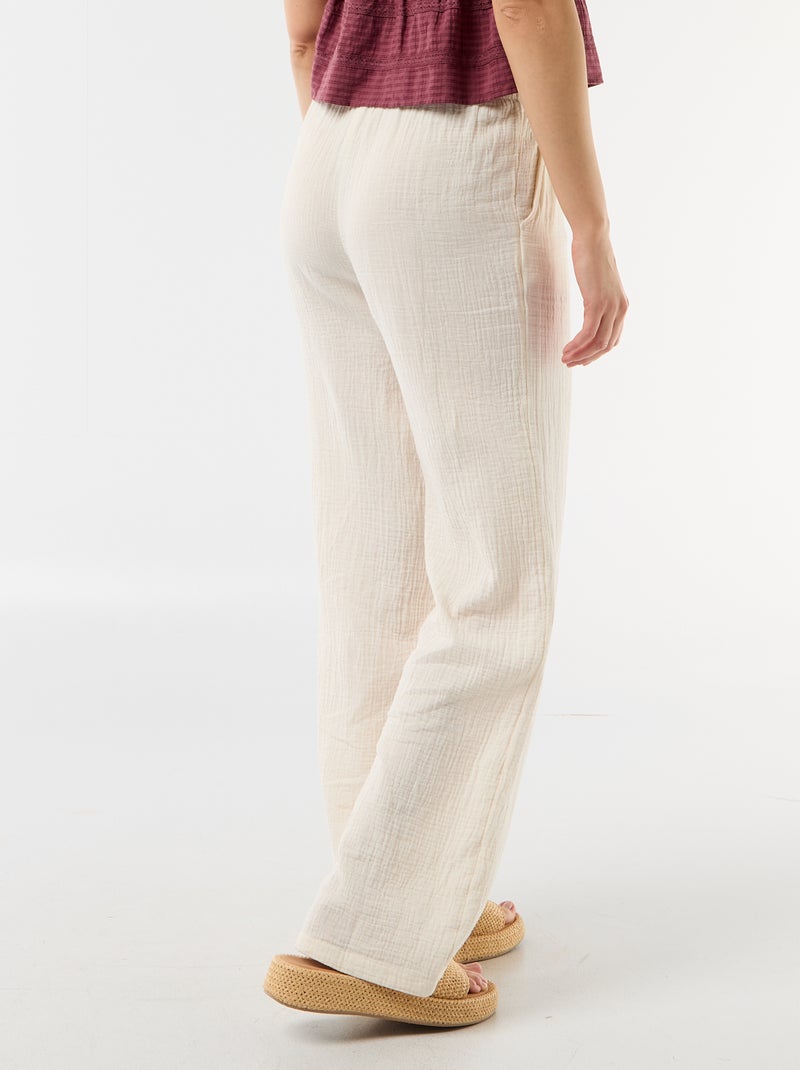 Wijde broek van katoenen gaas Wit - Kiabi