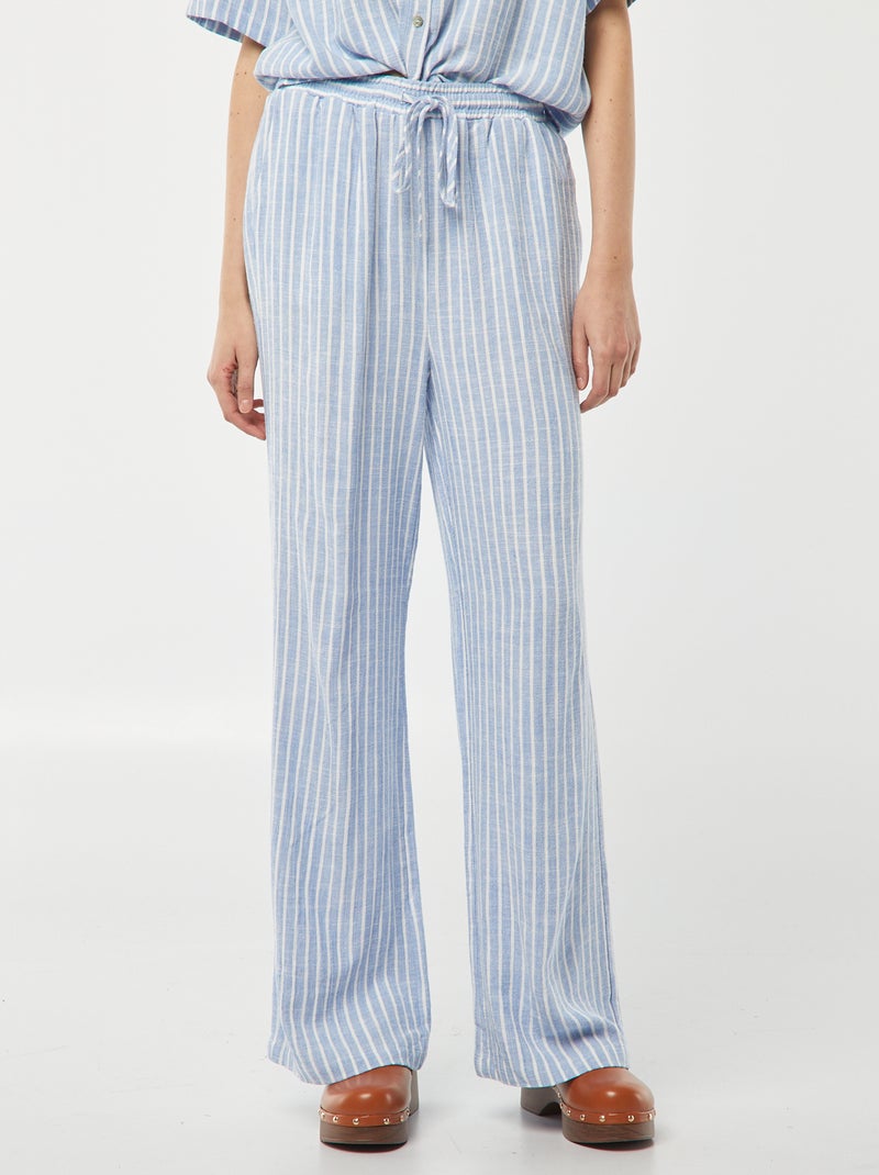 Wijde broek van linnenmix BLAUW - Kiabi