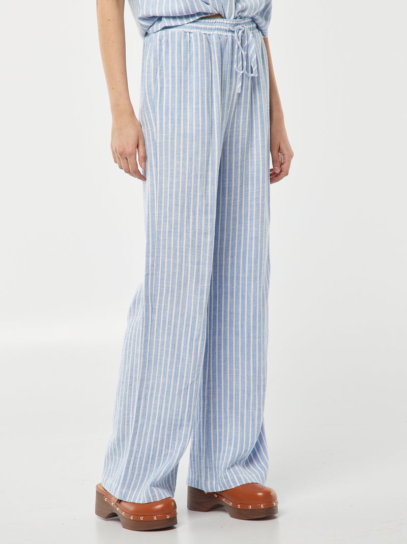 Wijde broek van linnenmix BLAUW - Kiabi